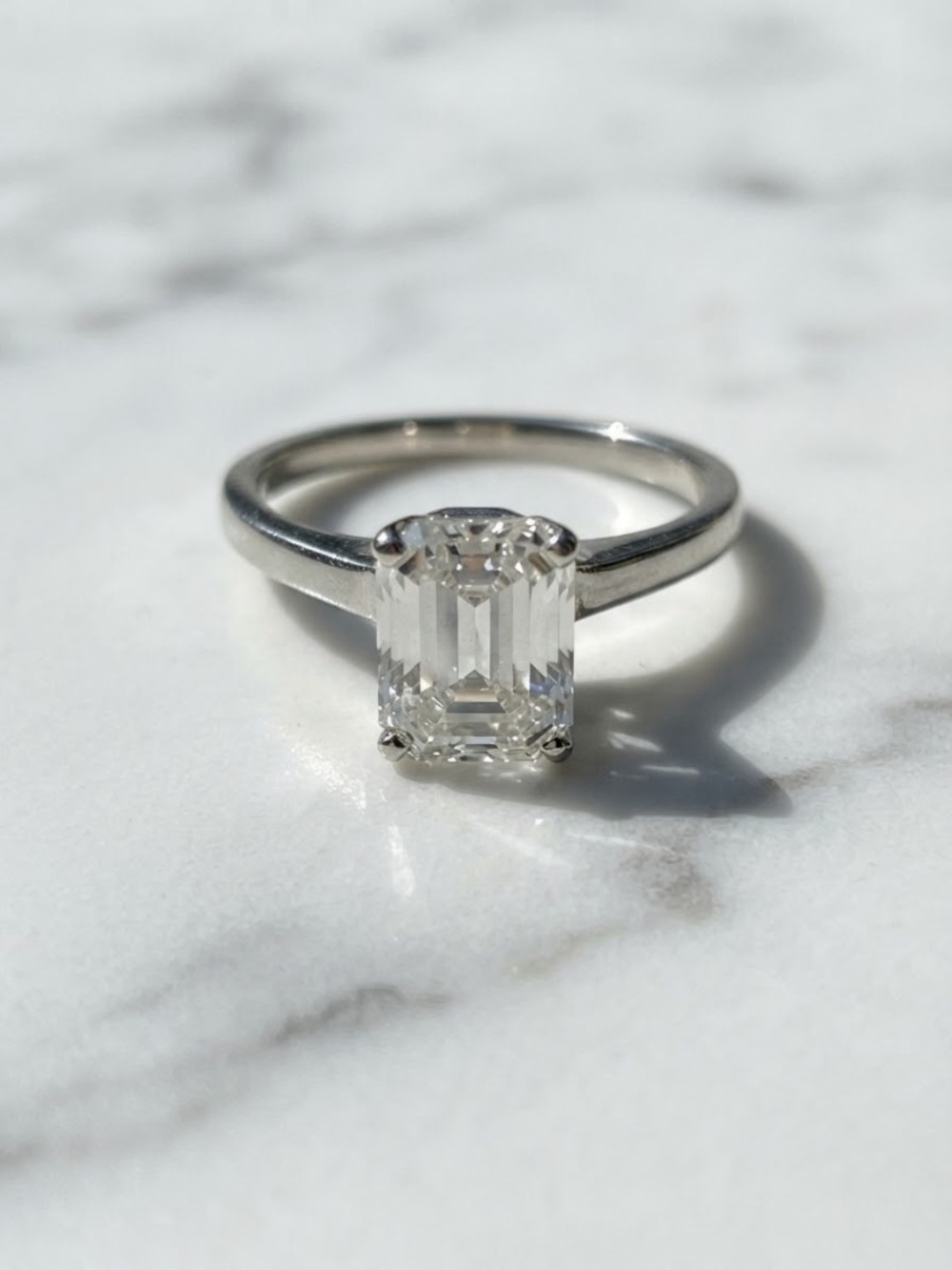 14K White Gold Emerald Cut CZ Solitaire Engagement Ring 2g